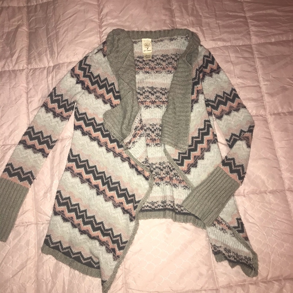 pink and gray chevron cardigan